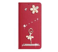 BLOTECH Bling Glitter Flip Wallet pour Xiaomi 17 Pro Max Glitter Briller Rouge Housse PU Leather Flip Wallet Folio Case with Ballet, Fleurs, Strass for Xiaomi 17 Pro Max Boucle de Diamant Motif Coque