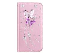 BLOTECH Bling Portefeuille Wallet pour Realme Note 70T 4G, Housse Rabat PU Cuir Flip Magnétique Etui Or Rose Motif Strass Diamant Butterflies Fleurs PU Leather Etui pour Realme Note 70T 4G