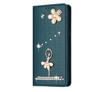 BLOTECH Bling pour Oppo A5 5G Étui Portefeuille de Luxe Paillettes 3D Strass PU étui en Cuir PU avec Motif Brillant 3D Gracieuse Danseuse de Ballet Fille Fleurs Design Coque de Protection, Vert