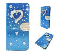 BLOTECH Blue Coque en Cuir Glitter Etui Housse Little Love Design Luxe Bling Glitter Paillettes Diamant Hybrid PU Cuir Housse Etui Fermeture Magnétique pour Carte pour Motorola Moto G06 4G