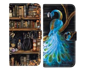 BLOTECH Coque *2 pour Oppo A59 5G Housse Pochette Portefeuille Flip Folio Case Cuir Protection Antichoc Magnétique Étui à Rabat avec Un Motif raffiné,Fantôme Rose + Chat Noir librairie