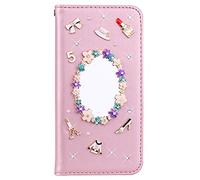 BLOTECH Coque 3D Bling Wallet pour TCL K70 SE, PU Cuir Flip Or Rose Motif Strass Mirrors 3D Etui Cuir Housse Coque Bling Portefeuille Wallet PU Étui en Flip pour TCL K70 SE