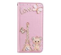 BLOTECH Coque Brillante pour Honor 70 5G Coque en Cuir Glitter Etui, Housse PU Cuir Flip Magnétique Etui Or Rose Motif Strass Diamant Bear PU Leather Case pour Honor 70 5G