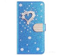 BLOTECH Coque Briller Diamant Strass Housse Pochette en Cuir pour Redmi Note 10 Pro,Coque en Cuir Glitter Etui Little Love Glitter Paillettes PU Housse pour Redmi Note 10 Pro/Note 10 Pro Max - Blue
