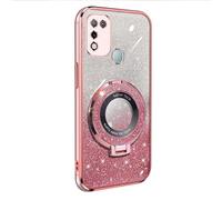 BLOTECH Coque Compatible avec Infinix Hot 10 Play Cas Gliiter 3 in 1 Cover téléphone Bling Housse TPU Souple Étui de Protection en Silicone + PP Détachable Bling Paper + 360 ° Stand Holder, Or Rose