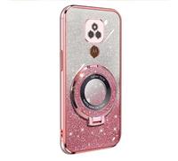 BLOTECH Coque Compatible avec Motorola Moto E7 Plus Cas Gliiter 3 in 1 Cover téléphone Bling Housse TPU Souple Étui de Protection en Silicone + PP Détachable Bling Paper + 360 ° Stand Holder, Or Rose
