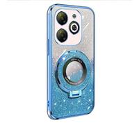 BLOTECH Coque Compatible avec Tecno Pop 8 Cas Gliiter 3 in 1 Cover téléphone Bling Housse TPU Souple Étui de Protection en Silicone + PP Détachable Bling Paper + 360 ° Stand Holder, Bleu