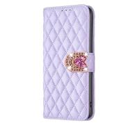 BLOTECH Coque Compatible avec Xiaomi Poco M7 4G,Etui en Cuir PU Portefeuille Antichoc Flip Case Housse avec Fentes de Cartes Paillettes Glitter Amour Boucle Motif en Losange Pochette - Violet