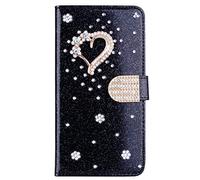 BLOTECH Coque en Cuir Glitter Etui à Rabat pour Oppo A94 5G Housse Little Love Design Luxe Bling Glitter Paillettes PU Cuir Housse Etui Fermeture Magnétique pour Carte pour Oppo A94 5G - Noir