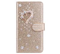 BLOTECH Coque en Cuir Glitter Etui Housse Little Love Design Luxe Bling Glitter Paillettes Diamant Hybrid PU Cuir Housse Etui Fermeture Magnétique pour Carte pour Samsung Galaxy S10 - Or