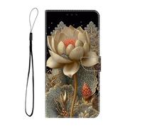BLOTECH Coque en PU Cuir pour Honor X6A Coque 3D Spécial Effet Désign Étui à Rabat Pochette en Cuir PU Cover Gel Housse de Protection avec Support et Fermeture Magnétique,Fleurs dorées