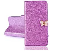 BLOTECH Coque Etui à Rabat pour Honor 90 Portefeuille Etui à Rabat en PU Cuir Glitter Briller Violet Housse Pochette en Cuir Portefeuille Back Etui Folio Couverture Protecteur Coquille pour Honor 90