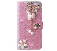 BLOTECH Coque Etui à Rabat pour Honor Play 10 4G PU Leather Coque en Cuir,Glitter Briller Rose,Cellulaire Housse Etui Folio Désign Cristal Élégant Couverture Protecteur Coquille pour Honor Play 10 4G
