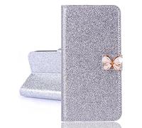 BLOTECH Coque Etui à Rabat pour Moto Edge 70 Fusion 5G Housse à Rabat Portefeuill Glitter Briller Argenté Pochette en Cuir Portefeuille Back Etui Folio Couverture Protecteur Coquille
