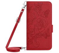 BLOTECH Coque pour Blackview Shark 6 Étuis Cuir à Rabat Folio Protection Housse Cuir PU Portefeuille pour Filles Femme [Emplacements Cartes][Stand Feature][Gaufrage Roses et Papillons] Red