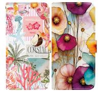 BLOTECH Coque pour Honor 90 Pro Housse Cuir *2 avec Protection Etui Portefeuille Antichoc Magnétique Étui à Rabat et Folio Support Pochette Cover Motif Flip Case - Corail Rose + Fleurs colorées