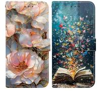 BLOTECH Coque pour Nokia 1.4 Rabat *2,Housse Pochette pour Nokia 1.4 Clapet,Portefeuille Etui avec Porte-Carte et Dragonne,Fleurs en 3D/ Papillon de Livre Bleu/PU Cuir/Antichoc Flip Folio Case