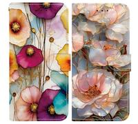 BLOTECH Coque pour Nokia C31 Etui Lot de 2 avec Fleurs colorées + Fleurs en 3D Porte Carte à Rabat Clapet Portefeuille en Cuir Pochette Antichoc Flip Case Étui Cover Housse Protection
