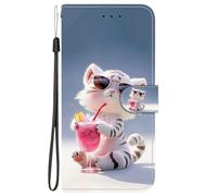 BLOTECH Coque pour Samsung Galaxy S25 FE Portefeuille Etui Housse Couverture Protecteur Housse en Cuir Clapet Case Flip Wallet Étui Un Tigre Qui boit du Soda Motif Carte Pochette Antichoc Bumper