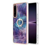 BLOTECH Coque pour Sony Xperia 1 IV Marbre,Housse étui Gel en Silicone Paillette Marbre Texture avec Rotation Bague 360 °Stand Holder Anti-dérapant pour Sony Xperia 1 IV Pare-Chocs TPU Souple,Pourpre