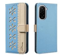 BLOTECH Coque pour Xiaomi Poco M7 4G Portefeuille Housse Pochette Floral étui à Rabat en Cuir Étui de Protection en Cuir PU Coque Fleurs en Trois Dimensions Dentelle Flip Etui,Bleu Clair