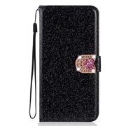 BLOTECH Coque pour Xiaomi Redmi Note 10 5G,Paillettes Glitter Etui en Cuir PU Portefeuille Antichoc Flip Case Housse avec Fentes de Cartes pour Xiaomi Redmi Note 10 5G Amour Boucle Pochette - Noir