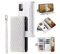 BLOTECH Coque PU Cuir Compatible pour Xiaomi Redmi Note 10 5G Etui à Rabat Clapet Coutures Phone Zipper Case Portable Housse Fille Étui en Cuir avec Fentes de de Plusieurs Cartes Portefeuille,Blanc