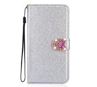 BLOTECH Couverture Compatible avec Samsung Galaxy S25 3D Glitter Housse Étui à Rabat Portefeuille Etui de Protection Portables Case Magnétique Housse Étui PU Cuir pour Samsung Galaxy S25,Argenté