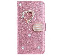 BLOTECH Etui à Rabat pour Xiaomi 13 Pro Coque Briller Housse Pochette en Cuir pour Xiaomi 13 Pro Portefeuille Little Love Design Bling Glitter Paillettes Shiny PU Cuir Housse Or Rose