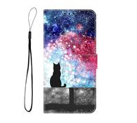BLOTECH Étui en Cuir 3D Design Portefeuille Housse pour Honor X6A Housse Etui en Cuir Flip Case Fonction Stand et Fente Carte Portefeuille pour Honor X6A,Chaton sous Le Ciel étoilé