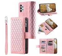 BLOTECH Étui en Cuir de Porte Monnaie pour Samsung A13 4G Rabat en Cuir Portefeuille Treillis Design PU Leather Case Housse Girl Fresh Fashion Antichoc Flip Case pour Samsung Galaxy A13 4G,Rose