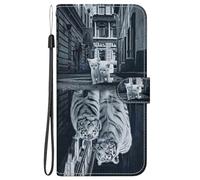 BLOTECH Etui en Cuir Magnétique pour Wiko Y82 Motif Reflet d'un Chat et d'un Tigre Pochette Portefeuille PU Cuir Flip Housse Étui Rabat Cover Case Wallet Coloré Peint Housse