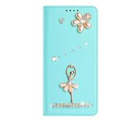 BLOTECH Étui Portefeuille pour ITEL City 100 Coque en Cuir Glitter Briller Vert Menthe Housse for Girls Phone Pochette Ballet Girl en Relief et Coque de Protection Diamant étincelante Flip Couleur