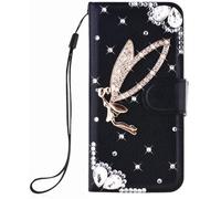 BLOTECH Etuis pour Samsung Galaxy S25 FE Paillettes 3D Sac Cuir Coque Bling Portefeuille Wallet PU Étui en Case Flip Noir Motif Strass Diamants 3D Ange Flip Housse