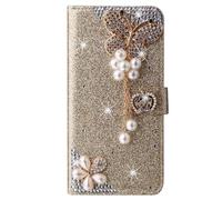 BLOTECH for Huawei Y5 2018 Coque en Cuir Glitter Etui Housse Papillons Design Luxe Bling Glitter Paillettes Diamant Hybrid PU Cuir Housse Etui Fermeture Magnétique pour Carte pour Huawei Y5 2018 Or