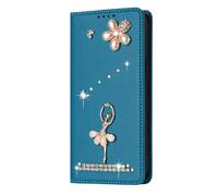 BLOTECH Gem Bling Glitter Gloss Sleeve pour Oppo A40M 4G Portefeuille Etui Briller PU étui en Cuir Flip Cover Diamant Bling-Bling Ballerine Gemme Brillante Strass Cristal Étui,Bleu
