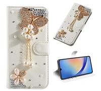 BLOTECH Glitter 3D Cristal Sparkle Case Compatible avec Samsung Galaxy S25 Ultra Coque Briller Diamant Strass Housse Pochette en Cuir Back Etui Folio Couverture Protecteur Coquille,Papillon