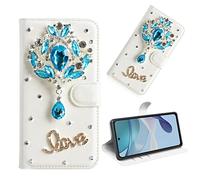 BLOTECH Glitter 3D Cristal Sparkle Case pour Honor X6B Coque Briller Diamant Strass Housse Pochette en Cuir Back Etui Folio Couverture Protecteur Coquille pour Honor X6B,Pendentif Bleu