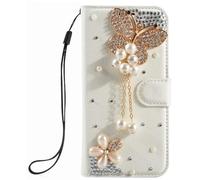 BLOTECH Glitter 3D Cristal Sparkle Case pour Motorola Edge 60 Fusion Coque Briller Diamant Strass Housse Pochette en Cuir Back Etui Folio Couverture Protecteur Coquille,Papillon