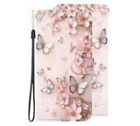 BLOTECH Housse de Protection Etui à Pochette de Rabat pour Realme 6i Cordon Cuir Flip Portefeuille Étui en Cuir,[3 Porte Cartes][Magnetique][RFID Blocker] Papillon 3D avec Fleurs Roses