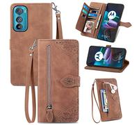 BLOTECH Housse en Cuir PU Étui Portefeuille à Rabat pour Motorola Edge 30 Étui en Cuir Flip Cover Sac à Fermeture éclair Porte-Monnaie Housse 360 Etui a Rabat Cover étui de Téléphone Pochette Marron