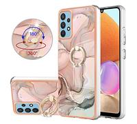 BLOTECH Marbre Coque pour Samsung Galaxy A32 4G Étui Tout Rond 2 dans 1 Cas de Téléphone Portable Brillant Étui de Protection en Galvanisé Silicone + 360°Stand Holder TPU Housse Étui Rosegold Coque
