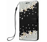 BLOTECH Pochette Compatible avec Motorola Moto G05 4G Paillettes Etui Cuir Housse Coque Bling Portefeuille Wallet Housse PU Cuir Flip Magnétique Étui Strass Diamants 3D Fleurs Flip Housse