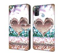 BLOTECH Portables Coque Cuir pour Samsung Galaxy A33 5G 3D Etui Brillant Peint Motif PU Cuir Flip Portefeuille Etui à Rabat Peinture Brillante Cuir Protector Coquille,Heart of Gold
