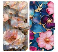 BLOTECH Portefeuille Etui Flip Folio Case Cover *2 pour Motorola Moto G14 Housse de Protection Etui à Rabat avec Fentes de Cartes Fonction Stand Fermeture Magnétique,Fleurs en Trois Dimensions