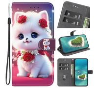 BLOTECH Portefeuille pour Honor 400 Lite Étui à Rabat Motif,Couleurs Pochette Portefeuille Aimant PU Cuir Flip Étui Rabat Case Wallet Adorable Chaton avec Une Fleur Rouge Téléphone étui Housse