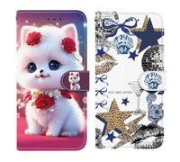 BLOTECH pour Moto Edge 70 Pro Coque Étui *2,Housse de Protection Etui à Pochette de Portefeuille for Moto Edge 70 Pro Magnétique Boîtier avec Petit Chaton Rouge + Étoile de mer à imprimé léopard