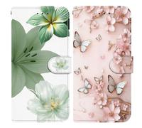 BLOTECH pour Moto Edge 70 Pro PU Leather, Cuir, Portefeuille, Magnétique, Anti-Rayures, Protection Cover, Emplacement Carte, Housse, Téléphone Case,Peinture Lys + Papillon aux Fleurs Roses