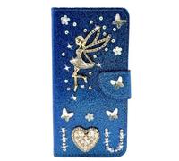 BLOTECH PU Holster Cuir Portefeuille pour Moto G Play 2026 Coque Etui Flip Paillette Brillante Bling Glitter Luxe 3D Anges Design Cristal Sparkle Strass Case de Protection for Moto G Play 2026,Blue