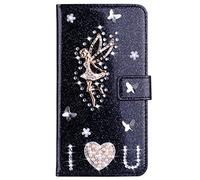 BLOTECH Strass Coque Étui en PU Cuir à Rabat pour Moto Edge 70 Fusion 5G Noir Motif Love Anges Wallet Housse Case with [Card Slots] [Fermoir magnétique] Stand Fonction Strass Housse
